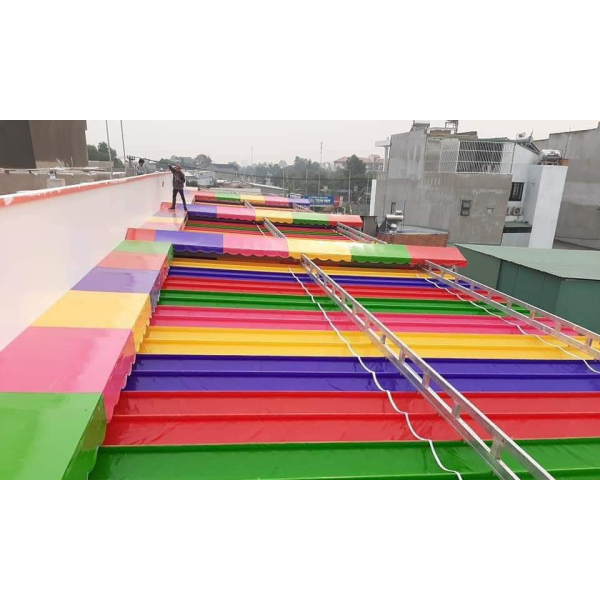 Thi công bàn giao mái xếp lượn sóng giá rẻ cho Trường Mầm Non tại Biên Hoà Đồng Nai.