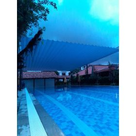 Thi công giá rẻ mái xếp lượn sóng che không gian hồ bơi tại khu dân cư Đảo Ngọc TP Thủ Đức HCM