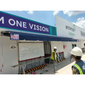 Mái xếp Phương Nam đã thi công bàn giao mái hiên di động che văn phòng công ty tại  ấp 5 hội nghĩa tân uyên bình dương